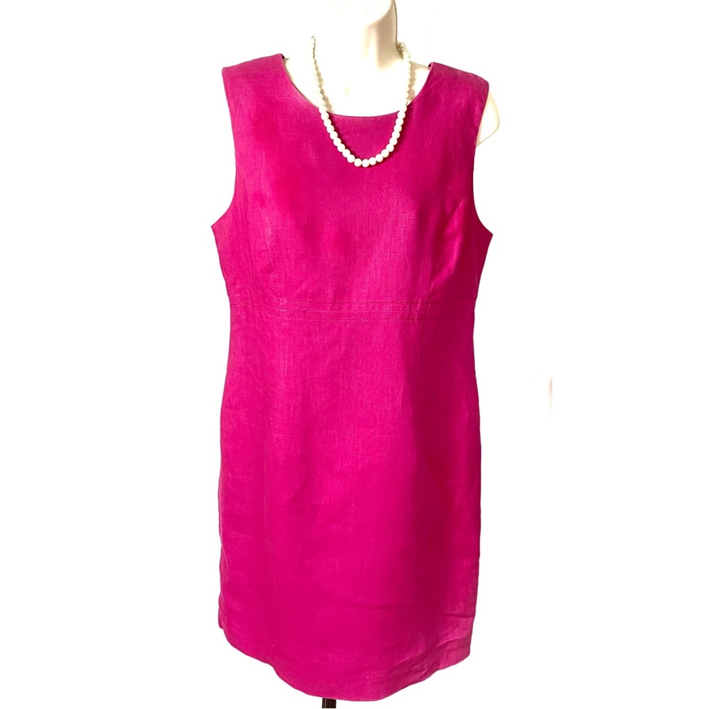 Womens Plaza South 100 % Linen Sleveless Dress, FUCHSIA  Fully Lined Size Small